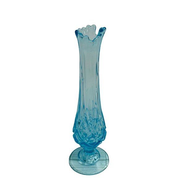 Viking Glass Sandwich Glass Museum Signed SM Ice Blue Footed Swung Vase